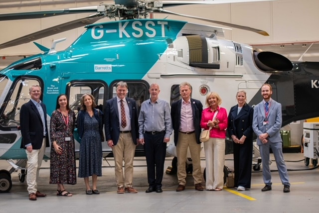 Image shows (l to r): Peter Cluff (High Sheriff of Surrey), Kelly Heaton-Ralph (KSS Executive Director of Fundraising and Philanthropy), Annie Brown (High Sheriff of East Sussex), Dr Timothy Fooks (High Sheriff of
West Sussex), David Welch (KSS Chief Executive), Jonathan Neame (High Sheriff of Kent), Lucie Neame
(wife of Jonathan), Suzanne Cluff (wife of Peter) and Paul Sandford (KSS Head of Major Gifts)
